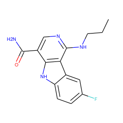 CCCNc1ncc(C(N)=O)c2[nH]c3ccc(F)cc3c12 ZINC000072125833