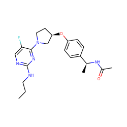 CCCNc1ncc(F)c(N2CC[C@@H](Oc3ccc([C@H](C)NC(C)=O)cc3)C2)n1 ZINC000261192402