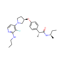 CCCNc1nccc(N2CC[C@@H](Oc3ccc([C@@H](C)C(=O)N[C@H](C)CC)cc3)C2)c1F ZINC001772645090