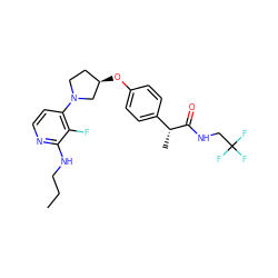 CCCNc1nccc(N2CC[C@@H](Oc3ccc([C@@H](C)C(=O)NCC(F)(F)F)cc3)C2)c1F ZINC001772611854