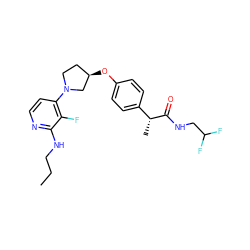 CCCNc1nccc(N2CC[C@@H](Oc3ccc([C@@H](C)C(=O)NCC(F)F)cc3)C2)c1F ZINC001772653750