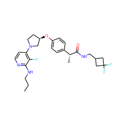 CCCNc1nccc(N2CC[C@@H](Oc3ccc([C@@H](C)C(=O)NCC4CC(F)(F)C4)cc3)C2)c1F ZINC001772637717