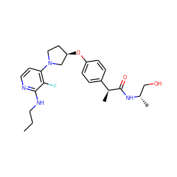 CCCNc1nccc(N2CC[C@@H](Oc3ccc([C@H](C)C(=O)N[C@@H](C)CO)cc3)C2)c1F ZINC001772608999