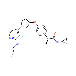 CCCNc1nccc(N2CC[C@@H](Oc3ccc([C@H](C)C(=O)NC4CC4)cc3)C2)c1F ZINC001772641072