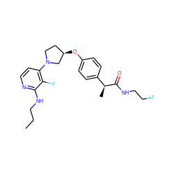 CCCNc1nccc(N2CC[C@@H](Oc3ccc([C@H](C)C(=O)NCCF)cc3)C2)c1F ZINC001772606530