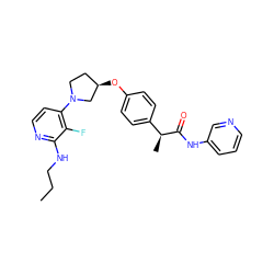 CCCNc1nccc(N2CC[C@@H](Oc3ccc([C@H](C)C(=O)Nc4cccnc4)cc3)C2)c1F ZINC001772615562