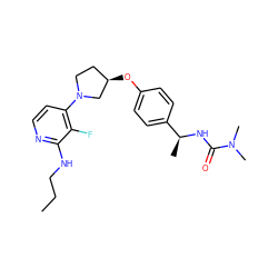 CCCNc1nccc(N2CC[C@@H](Oc3ccc([C@H](C)NC(=O)N(C)C)cc3)C2)c1F ZINC000169709730