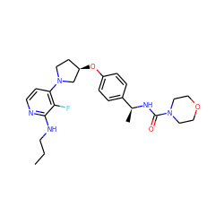 CCCNc1nccc(N2CC[C@@H](Oc3ccc([C@H](C)NC(=O)N4CCOCC4)cc3)C2)c1F ZINC000169709734