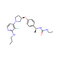 CCCNc1nccc(N2CC[C@@H](Oc3ccc([C@H](C)NC(=O)NCC)cc3)C2)c1F ZINC000169709732