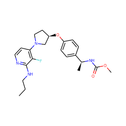 CCCNc1nccc(N2CC[C@@H](Oc3ccc([C@H](C)NC(=O)OC)cc3)C2)c1F ZINC000169709716