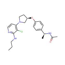 CCCNc1nccc(N2CC[C@@H](Oc3ccc([C@H](C)NC(C)=O)cc3)C2)c1Cl ZINC000169709371