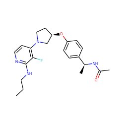 CCCNc1nccc(N2CC[C@@H](Oc3ccc([C@H](C)NC(C)=O)cc3)C2)c1F ZINC000169709344