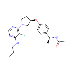 CCCNc1ncnc(N2CC[C@@H](Oc3ccc([C@H](C)NC(C)=O)cc3)C2)c1F ZINC000261150079