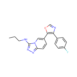 CCCNc1nnc2ccc(-c3ocnc3-c3ccc(F)cc3)cn12 ZINC000014961286