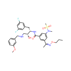 CCCO/N=C(/C)c1cc(C(=O)N[C@@H](Cc2cc(F)cc(F)c2)[C@H](O)CNCc2cccc(OC)c2)cc(N(C)S(C)(=O)=O)c1 ZINC000049650269