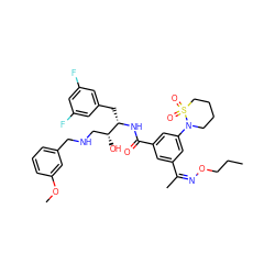 CCCO/N=C(/C)c1cc(C(=O)N[C@@H](Cc2cc(F)cc(F)c2)[C@H](O)CNCc2cccc(OC)c2)cc(N2CCCCS2(=O)=O)c1 ZINC000049669760