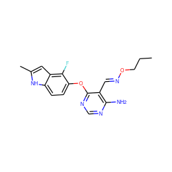 CCCO/N=C/c1c(N)ncnc1Oc1ccc2[nH]c(C)cc2c1F ZINC000014949796