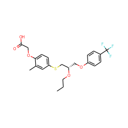 CCCO[C@@H](COc1ccc(C(F)(F)F)cc1)CSc1ccc(OCC(=O)O)c(C)c1 ZINC000028704637