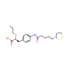 CCCO[C@@H](Cc1ccc(NC(=O)CCCC[C@@H]2CCSS2)cc1)C(=O)O ZINC000043121342