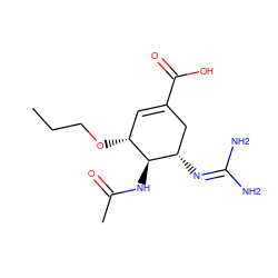 CCCO[C@@H]1C=C(C(=O)O)C[C@H](N=C(N)N)[C@H]1NC(C)=O ZINC000004134493