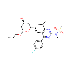 CCCO[C@@H]1C[C@@H](O)C[C@H](/C=C/c2c(-c3ccc(F)cc3)nc(N(C)S(C)(=O)=O)nc2C(C)C)O1 ZINC001772652810