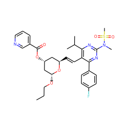 CCCO[C@@H]1C[C@H](OC(=O)c2cccnc2)C[C@@H](/C=C/c2c(-c3ccc(F)cc3)nc(N(C)S(C)(=O)=O)nc2C(C)C)O1 ZINC000139986888