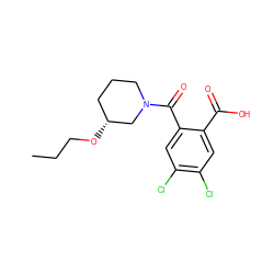 CCCO[C@@H]1CCCN(C(=O)c2cc(Cl)c(Cl)cc2C(=O)O)C1 ZINC000004476136