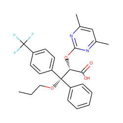 CCCO[C@](c1ccccc1)(c1ccc(C(F)(F)F)cc1)[C@H](Oc1nc(C)cc(C)n1)C(=O)O ZINC000009136796