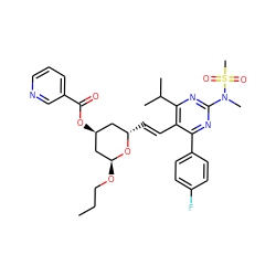 CCCO[C@H]1C[C@@H](OC(=O)c2cccnc2)C[C@H](/C=C/c2c(-c3ccc(F)cc3)nc(N(C)S(C)(=O)=O)nc2C(C)C)O1 ZINC001772579836