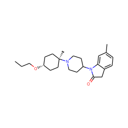 CCCO[C@H]1CC[C@](C)(N2CCC(N3C(=O)Cc4ccc(C)cc43)CC2)CC1 ZINC000261160404