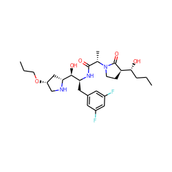 CCCO[C@H]1CN[C@@H]([C@@H](O)[C@H](Cc2cc(F)cc(F)c2)NC(=O)[C@H](C)N2CC[C@H]([C@H](O)CCC)C2=O)C1 ZINC000073168881