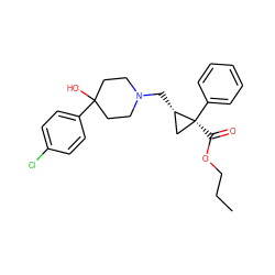 CCCOC(=O)[C@]1(c2ccccc2)C[C@@H]1CN1CCC(O)(c2ccc(Cl)cc2)CC1 ZINC001772642148