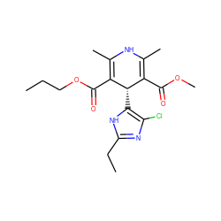 CCCOC(=O)C1=C(C)NC(C)=C(C(=O)OC)[C@@H]1c1[nH]c(CC)nc1Cl ZINC000035900822