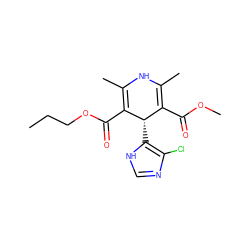 CCCOC(=O)C1=C(C)NC(C)=C(C(=O)OC)[C@@H]1c1[nH]cnc1Cl ZINC000103169340