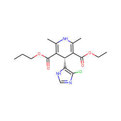 CCCOC(=O)C1=C(C)NC(C)=C(C(=O)OCC)[C@@H]1c1[nH]cnc1Cl ZINC000103169364