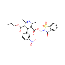 CCCOC(=O)C1C(C)=NC(C)=C(C(=O)OCN2C(=O)c3ccccc3S2(=O)=O)[C@@H]1c1cccc([N+](=O)[O-])c1 ZINC000026480825