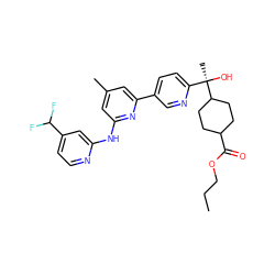 CCCOC(=O)C1CCC([C@](C)(O)c2ccc(-c3cc(C)cc(Nc4cc(C(F)F)ccn4)n3)cn2)CC1 ZINC000205900682