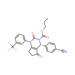 CCCOC(=O)N1C(=O)N(c2cccc(C(F)(F)F)c2)C2=C(C(=O)CC2)[C@H]1c1ccc(C#N)cc1 ZINC001772613581