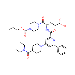 CCCOC(=O)N1CCN(C(=O)[C@H](CCC(=O)O)NC(=O)c2cc(N3CCC(C(=O)N(CC)CC)CC3)cc(-c3ccccc3)n2)CC1 ZINC000049763255