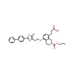 CCCOC(=O)N1CCc2c(OCCc3nc(-c4ccc(-c5ccccc5)cc4)oc3C)ccc(CCC(=O)O)c2C1 ZINC000034717755