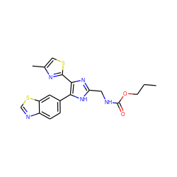 CCCOC(=O)NCc1nc(-c2nc(C)cs2)c(-c2ccc3ncsc3c2)[nH]1 ZINC000095560343