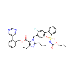 CCCOC(=O)NS(=O)(=O)c1ccccc1-c1ccc(Cn2c(CCC)nc(CC)c2C(=O)OCc2ccccc2-c2cncnc2)c(F)c1 ZINC000026290214