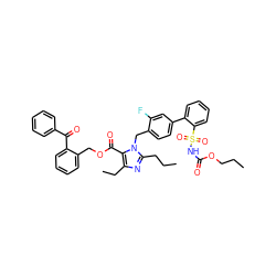 CCCOC(=O)NS(=O)(=O)c1ccccc1-c1ccc(Cn2c(CCC)nc(CC)c2C(=O)OCc2ccccc2C(=O)c2ccccc2)c(F)c1 ZINC000003980552