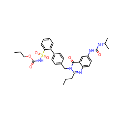 CCCOC(=O)NS(=O)(=O)c1ccccc1-c1ccc(Cn2c(CCC)nc3ccc(NC(=O)NC(C)C)cc3c2=O)cc1 ZINC000003842962