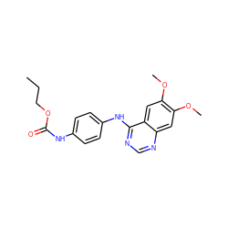 CCCOC(=O)Nc1ccc(Nc2ncnc3cc(OC)c(OC)cc23)cc1 ZINC000084634575