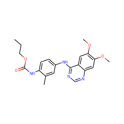 CCCOC(=O)Nc1ccc(Nc2ncnc3cc(OC)c(OC)cc23)cc1C ZINC000084587181