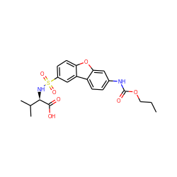 CCCOC(=O)Nc1ccc2c(c1)oc1ccc(S(=O)(=O)N[C@@H](C(=O)O)C(C)C)cc12 ZINC000040914851