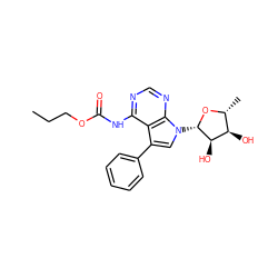 CCCOC(=O)Nc1ncnc2c1c(-c1ccccc1)cn2[C@@H]1O[C@H](C)[C@@H](O)[C@H]1O ZINC000013676855