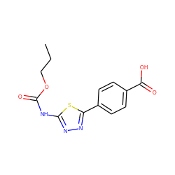 CCCOC(=O)Nc1nnc(-c2ccc(C(=O)O)cc2)s1 ZINC000084730433