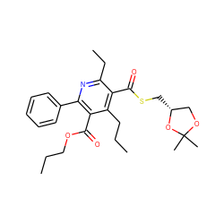 CCCOC(=O)c1c(-c2ccccc2)nc(CC)c(C(=O)SC[C@@H]2COC(C)(C)O2)c1CCC ZINC000013672377